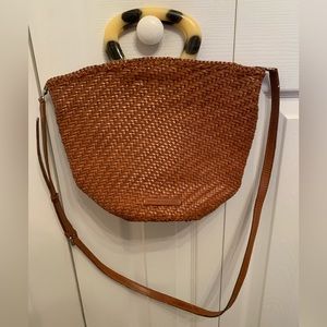 Loeffler Randall woven leather bucket bag purse with crossbody and top handle